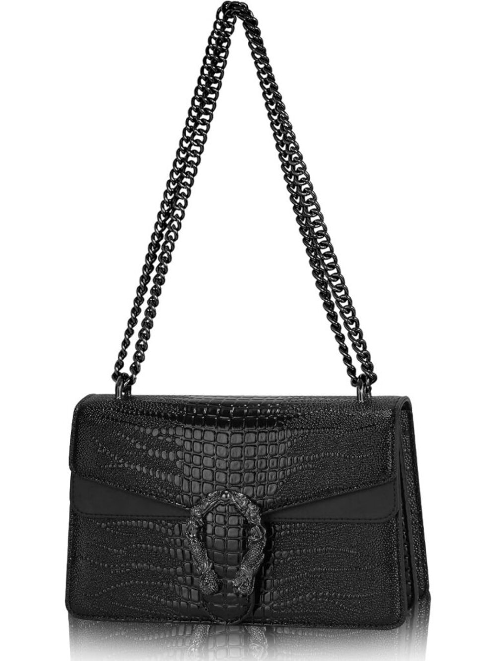 Stylish Snake Print Crossbody Bag - Leather Satchel Purse with Chain Strap